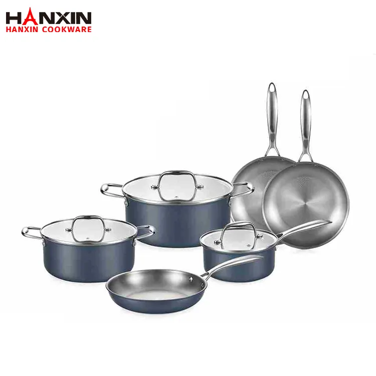 Set de vase de gătit antiaderent din oțel inoxidabil aluminiu-304 Set de vase de gătit antiaderent din oțel inoxidabil aluminiu-304
