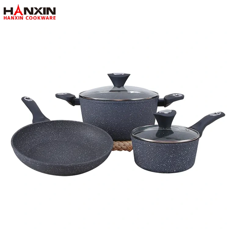 Set de vase de gătit din aluminiu cu acoperire cu marmură antiaderență Set de vase de gătit din aluminiu cu acoperire cu marmură antiaderență