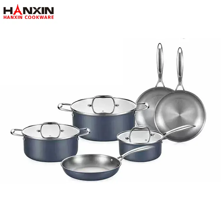 Set de vase de gătit antiaderent din oțel inoxidabil compozit cu două straturi Set de vase de gătit antiaderent din oțel inoxidabil compozit cu două straturi