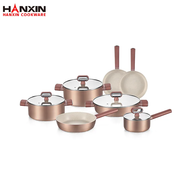 Set de vase de gătit din ceramică de culoare aurie în stil de lux