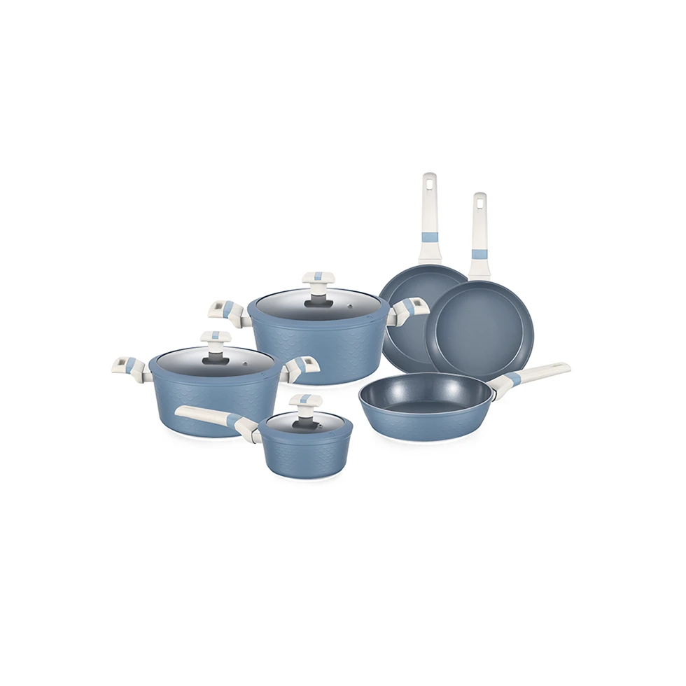 Patent Design Mermaid Blue Color Set de vase de gătit antiaderent din aluminiu forjat